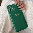 thumbnail image 1 of Personalized Customized Initials Name Letters Leather Case For iPhone 16 15 14 13 12 11 Pro Max 16 Plus Luxury Shockproof Cover Dark Green for iphone14 (6.1"), 1 of 6