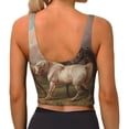 thumbnail image 3 of Haiem Three Horses Oil Painting Pattern Womens Sports Bra - U Neck Padded Low Impact Yoga Bra Workout Crop Top Gym Moisture-Wicking Workout Vest -Large, 3 of 9