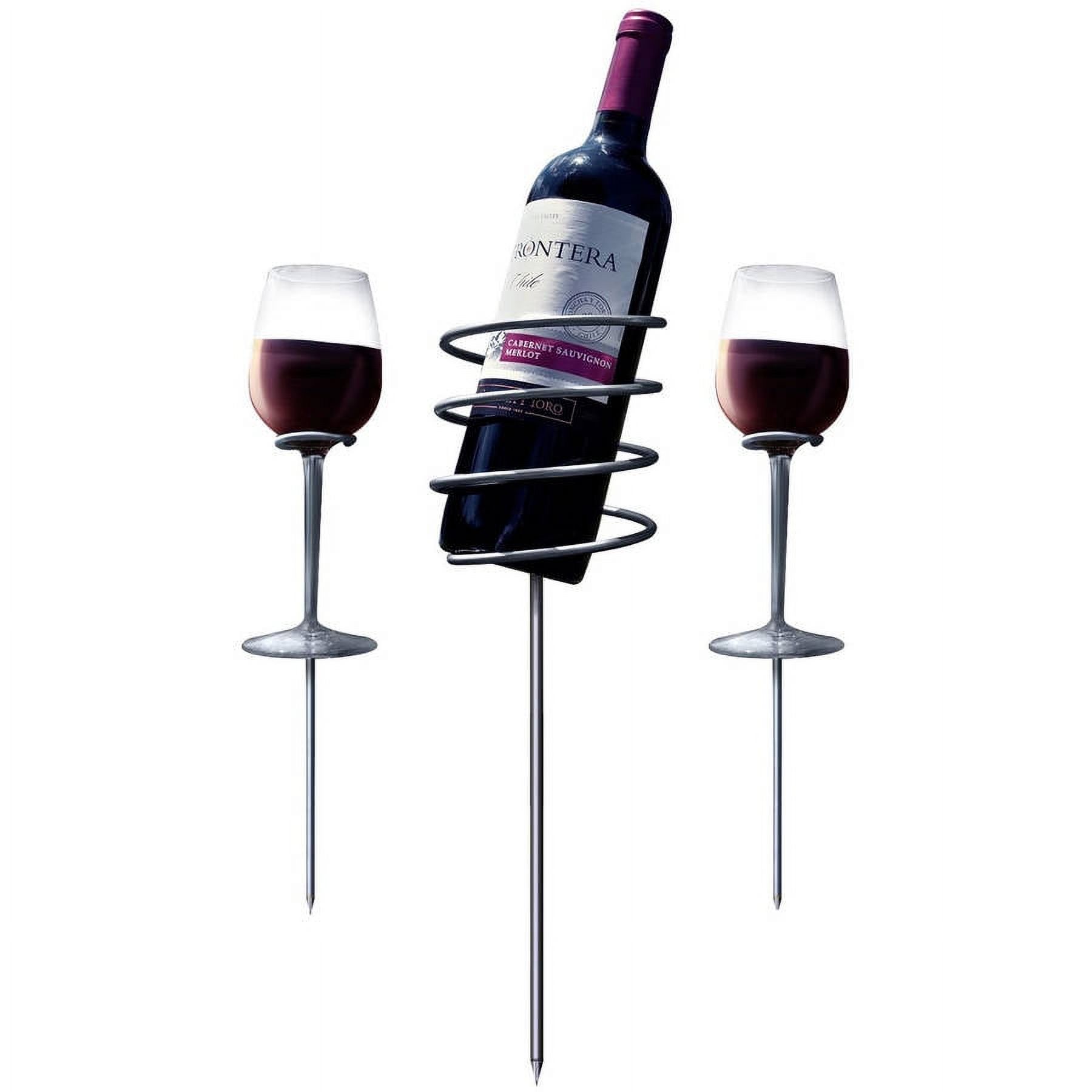 Sorbus Wine Stakes Set, Wine Sticks Holds Bottle and 2 Glasses Preventing Them from Spilling or Breaking, Great for Outdoor Drinking By Picnic, Camping or Party - image 3 of 3