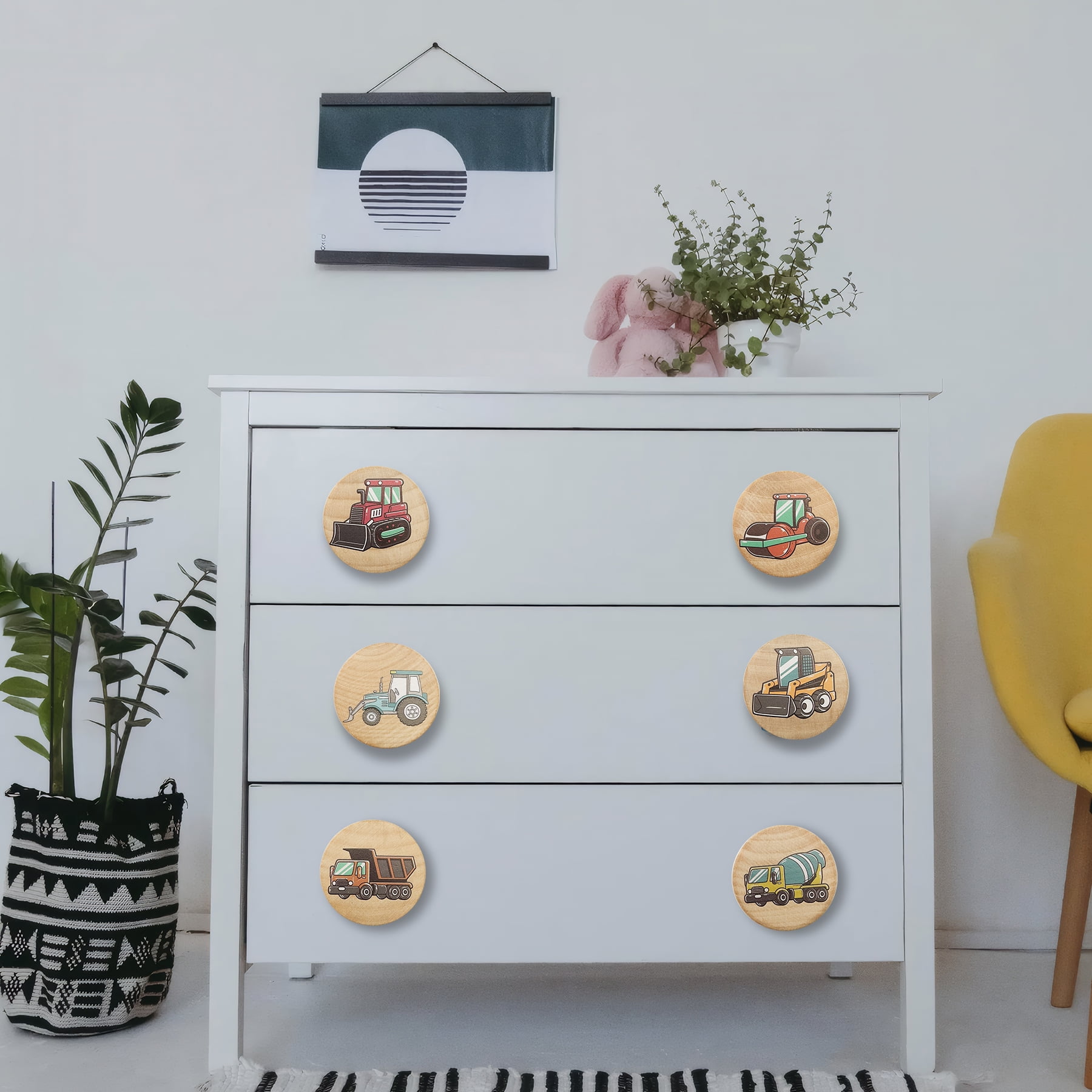 Jamjam Set of 8 Wood Kids Boy Nursery Room Construction Vehicle Trucks Cabinet Furniture Dresser Drawer Knobs and Pulls 1.8 X 1.8 Inches
