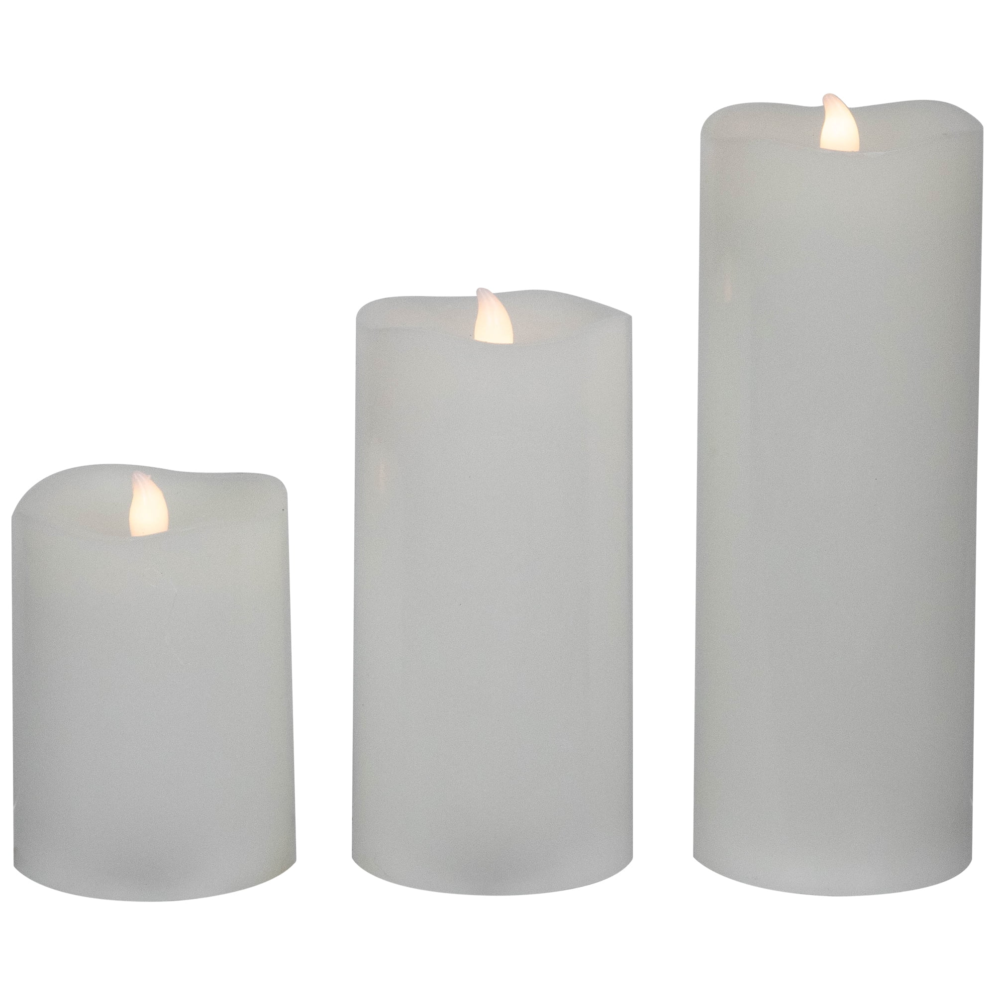 Northlight LED Flickering Flameless Wax Pillar Candles - 8" - White - Set of 3