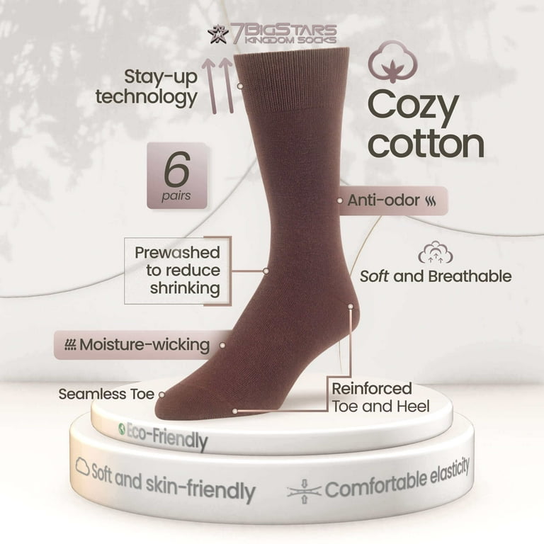 7BIGSTARS KINGDOM Men's Cotton Dress Socks 6 Pack Large Beige Crew Socks  Size 10-13 - Walmart.com