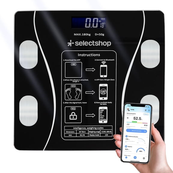 Bascula Digital Cuadrada Para Baño Con Bluetooth Precisa Portatil Color Negro