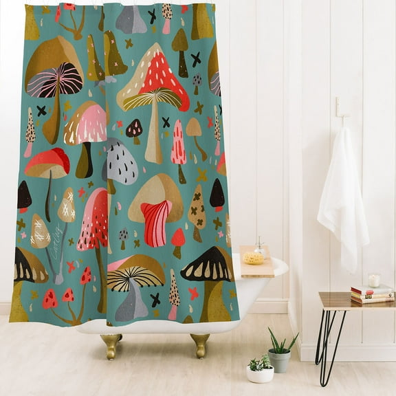 Society6 Cat Coquillette Mushroom Collection Mint Shower Curtain 71" x 74"