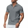 thumbnail image 2 of Kaemgyyd Golf Shirts for Men Solid Color Performance Breathable Collared Top Lightweight Striped Button Short Sleeve Tee, 2 of 7