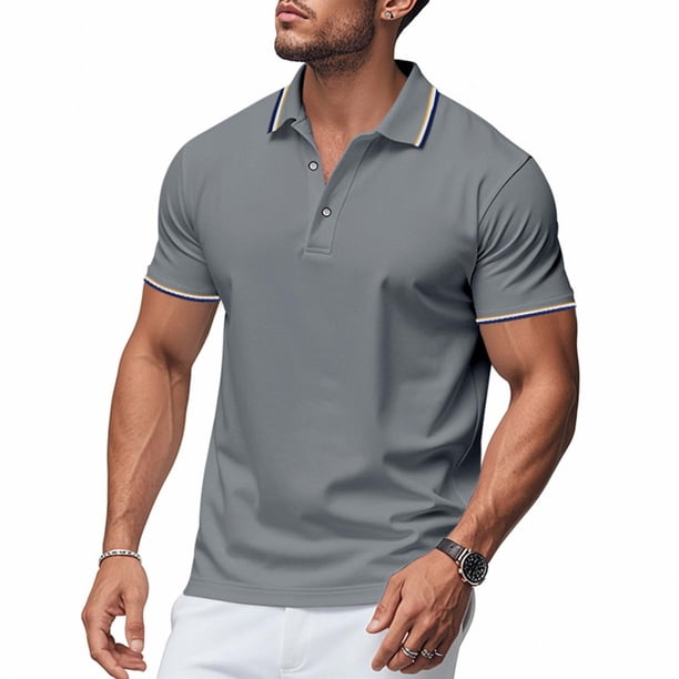 Blusa y camisa de manga corta con cuello vuelto para hombre, de verano, de malla, informal, holgada, con solapa y botones, de poliéster.