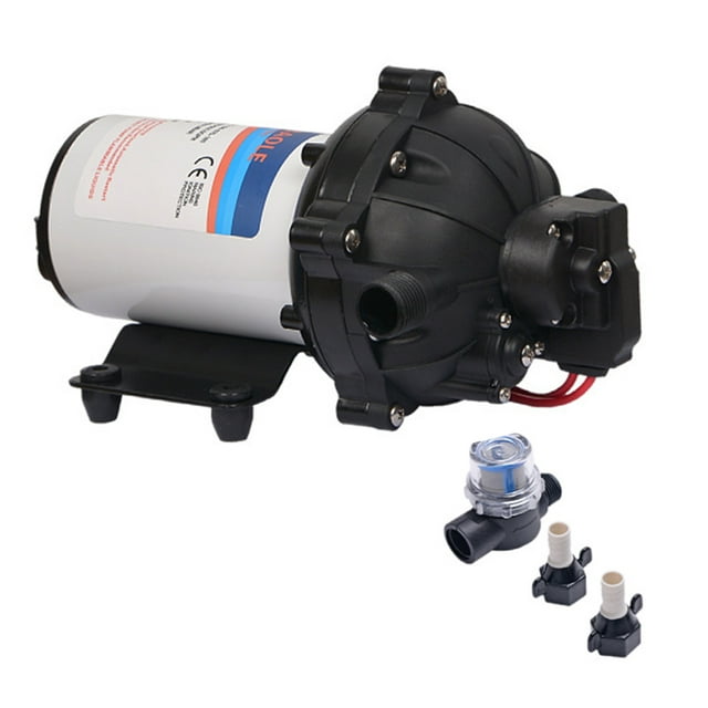 Bomba de diafragma de presión de agua de 24 V, bomba autocebante de 5 cámaras, bomba de transferencia de agua de 5,5 GPM, 70 PSI con filtro de agua, accesorios de manguera para cocina, baño, RV, carav