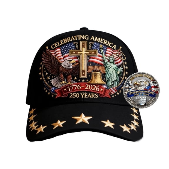 Eagle & Liberty & Cross United States 250th Anniversary Hat, United States 250th Anniversary Adjustable Baseball Cap