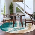 thumbnail image 4 of Round Area Rug 8ft,Bohemian Seaside Gradient Ocean Waves Washable Carpet Non-Slip Runner Accent Rugs Indoor Floor Mat for Bedroom Living Room Decor,Summer Beaches, 4 of 9