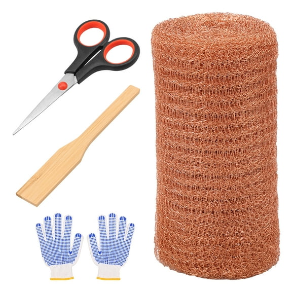 Copper Mesh Roll Kit 19.69 FT Reusable Copper Mesh Mice Control with Gloves and Scissors for Bird Snail Snake Mouse