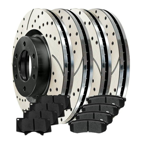 AutoShack Front & Rear Drilled & Slotted Brake Rotors Ceramic Brake Pads | Replacement for 2010-2024 Toyota 4Runner 2010-2023 Lexus GX460 4WD AWD RWD | E-Coated | 12-PC Brake Kit | ShadowGuard