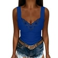 thumbnail image 2 of V Neck Tank Tops for Woman's Summer V Neck Solid Color Sexy Lace Camisole Vest Tank Tops Blue, 2 of 5