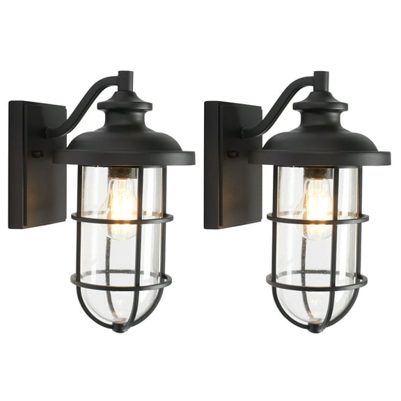 SAFAVIEH Adelle 2-Light A19 Black Steel Wall Sconce with Black Shade, Set of 2