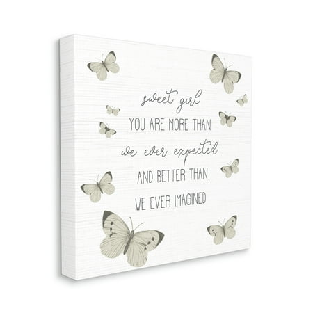 Sweet Girl More Than Expected Phrase Charming Butterflies Animals & Insects Gallery-Wrapped Canvas Print Wall Art, 17x17