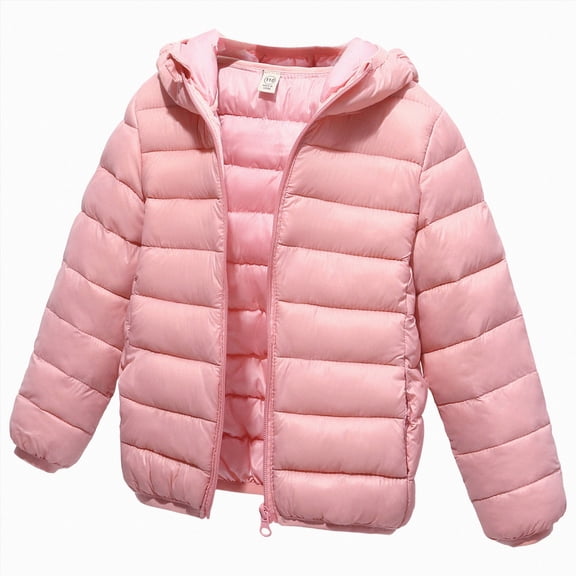JUMEYU Kid Puffer Jacket Packable Puffer Jacket for Kids Lightweight Hooded Zip-Up Winter Coat (Pink,8-9 Years)