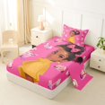 thumbnail image 2 of Castle Fairy Cute Black Girl Twin Sheets 3pcs,Boba Tea Print Bedding,Pink Yellow,1 Fitted Sheet, 1 Flat Sheet and 1 Pillowcase, 2 of 6