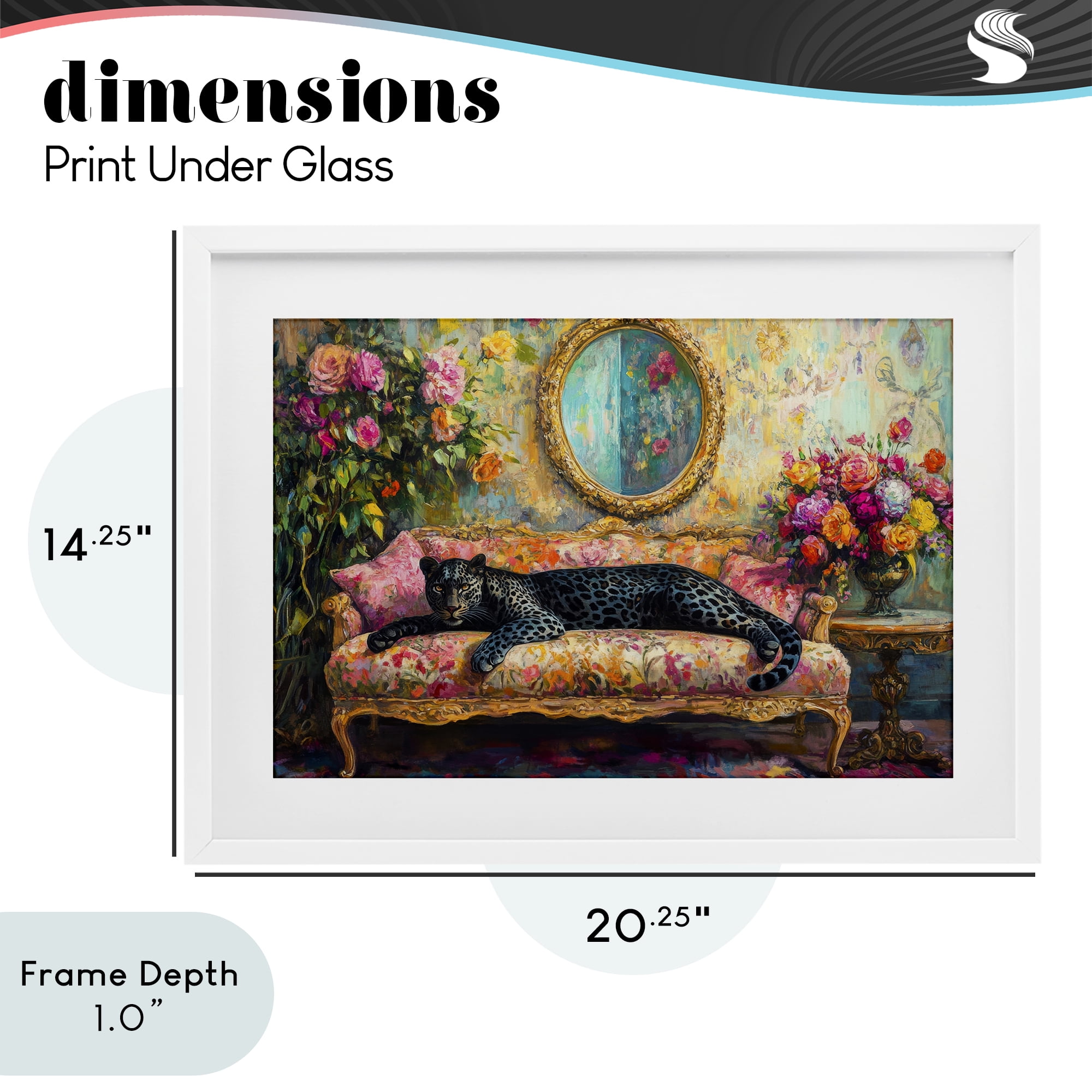Stupell Industries Lounging Leopard on Floral Sofa White Framed Print Under Glass, design by Petal Prints Design