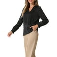 thumbnail image 4 of INSPIRE CHIC Women's V Neck Pleated Button Long Sleeve Casual Work Blouse Shirt, 4 of 6