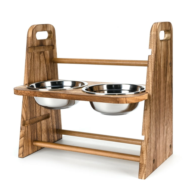 Elevated Dog Bowls Stand with Storage, Wooden Raised Dog Bowls with 2  Stainless Stell Bowls, Dog Feeder Station for Large Dogs, Walnut –  LovinousePuzzle