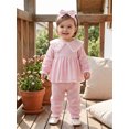 thumbnail image 4 of Cjfdfy Toddler Baby Girl Plaid Fall Outfits Long Sleeve Doll Collar Tops Elastic Pants Headband Three-piece Set Infant Fall Winter Outfit Long Sleeve Lacee Tops And Flare Pant, 4 of 9