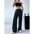 thumbnail image 5 of Women'S Plaid Leopard Print Straight Leg Pants Elastic Waist Y2K Trousers Bottoms with Pockets Blue&Green Grid XXXL, 5 of 8