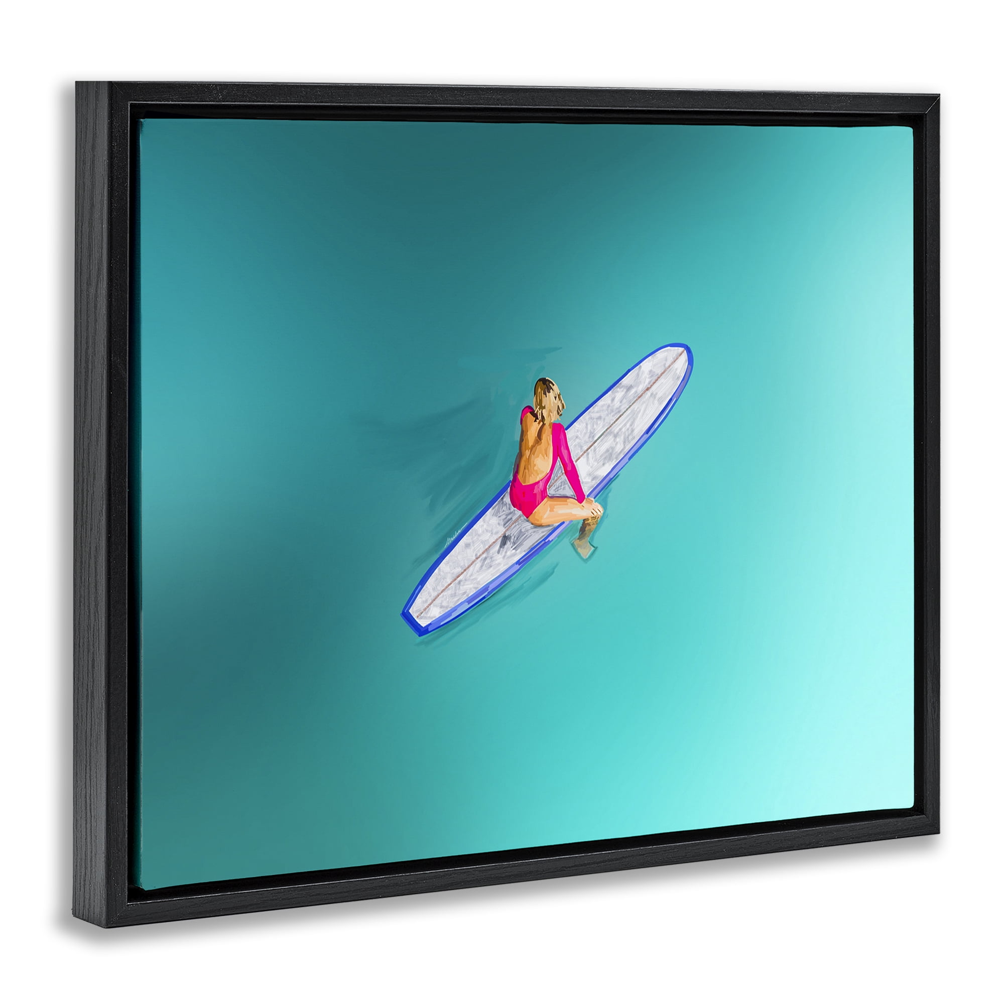 Stupell Industries Sitting on Peaceful Surfboard Nautical & Beach Painting Black Floater Framed Canvas Art Print Wall Art, 31 x 25