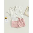 thumbnail image 3 of Suealasg Toddler Baby Boys 2Pcs Cotton Linen Shorts Set Solid Color Short Sleeve Lapel Button Down Shirt Tops and Shorts 6M 1T 2T 3T 4T Kids Boys Summer Clothes Set, 3 of 8