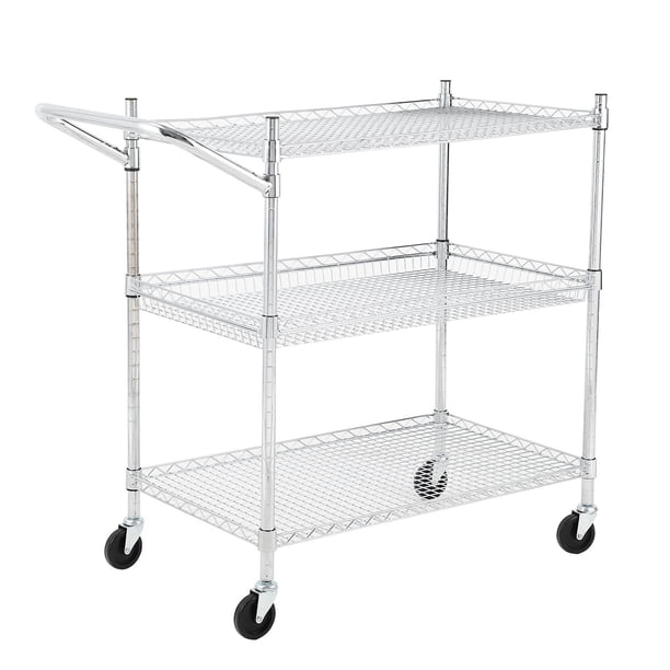 Heavy duty commercial grade utility cart con 3 tires y low handle bar, steel service cart con wheels