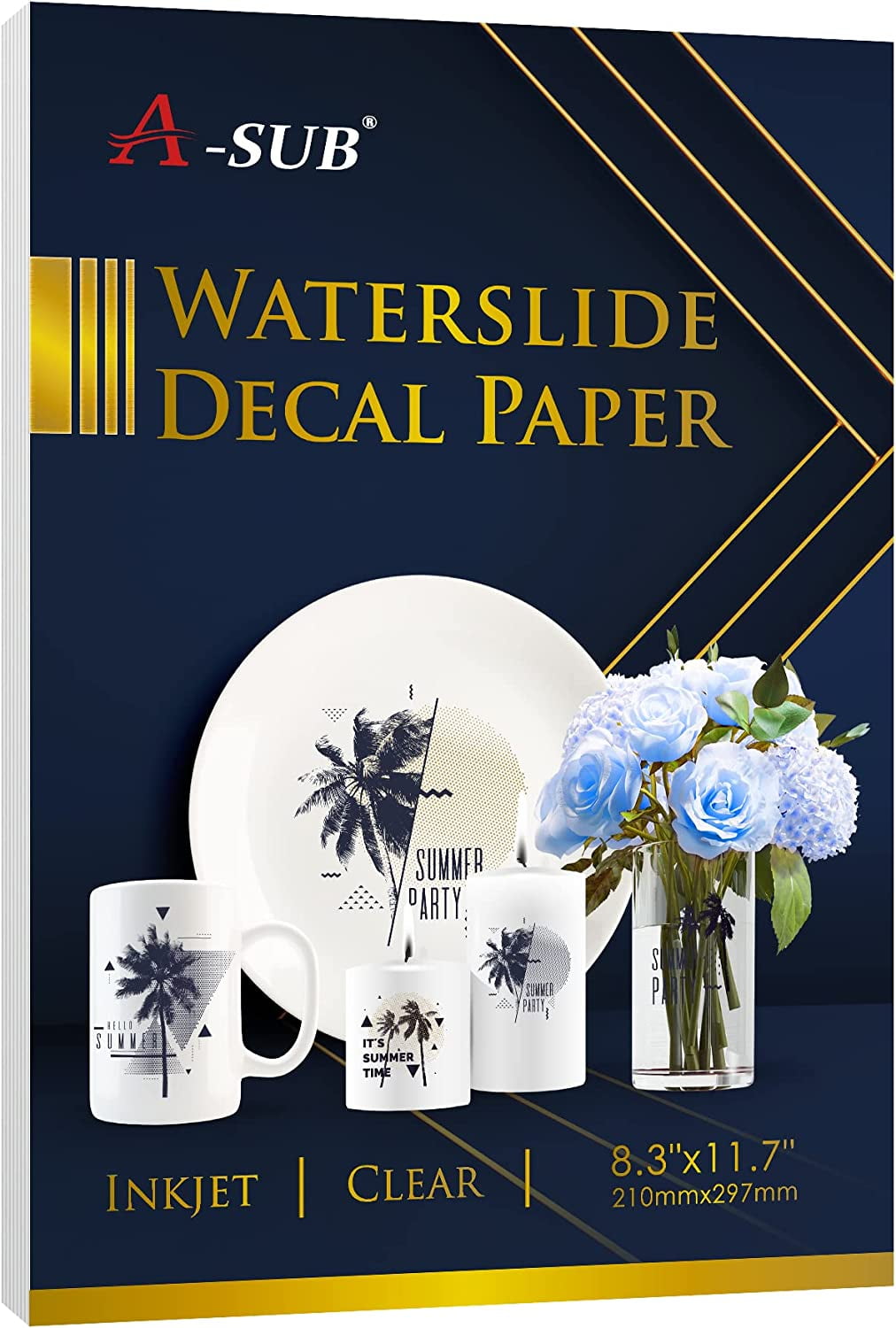 ASUB Waterslide Decal Paper for Inkjet Printers 20 Sheets Clear Water