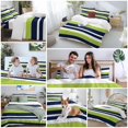 thumbnail image 5 of Green and Duvet Cover Set King Size, Dark Blue Stripe Geometric Abstract Striped 4 Piece Soft Microfiber Bedding Set with 1 Duvet Cover, 1 Flat Sheet, 2 Pillowcases, 5 of 9