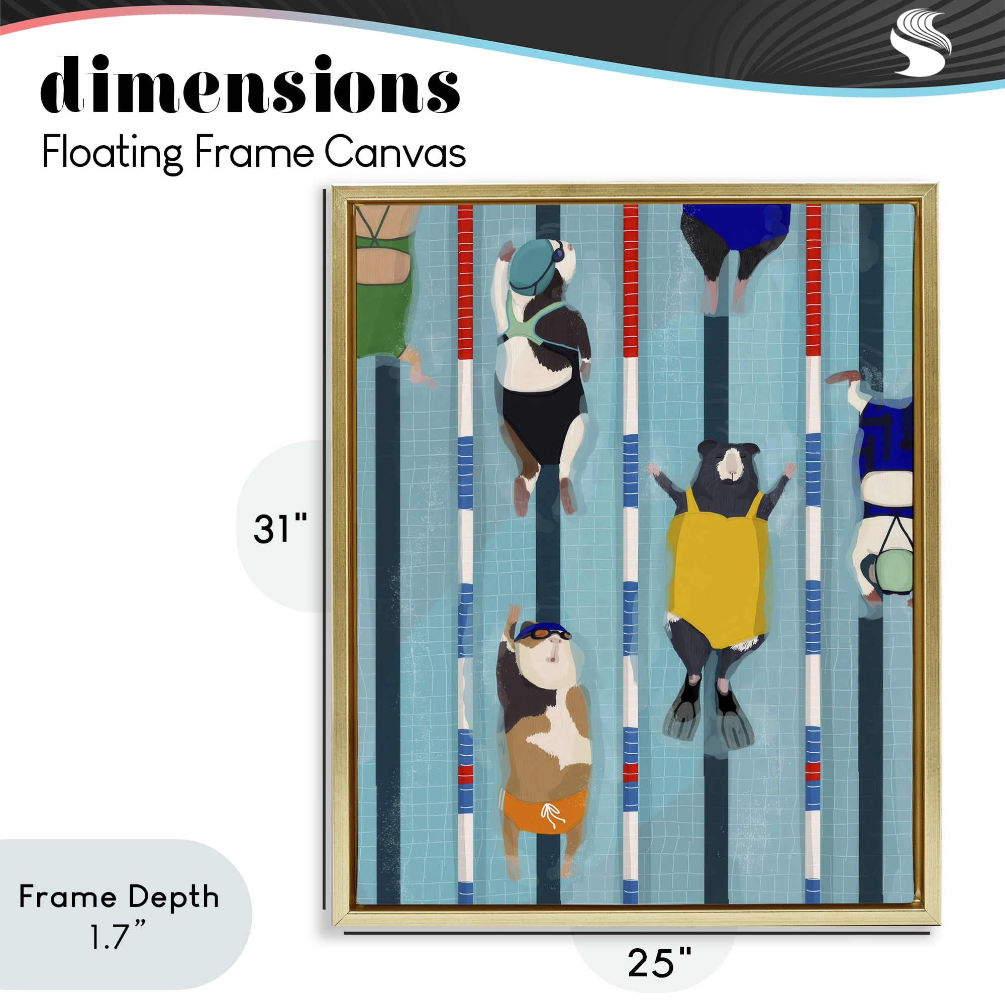 Stupell Industries Guinea Pigs at Lido Gold Framed Floater Canvas Wall Art, design by Hanna Melin