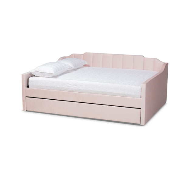 Baxton Studio Lennon Modern and Contemporary Pink Velvet Fabric Upholstered Queen Size Daybed with Trundle