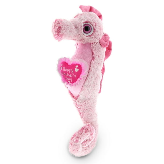 DolliBu Happy Mother's Day Super Soft Plush Pink Seahorse Doll Figure - Cute Stuffed Animal with Pink Heart Message for Best Mommy, Grandma, Wife, Daughter - Cute Sea Life Plush Toy Gift - 15" Inches