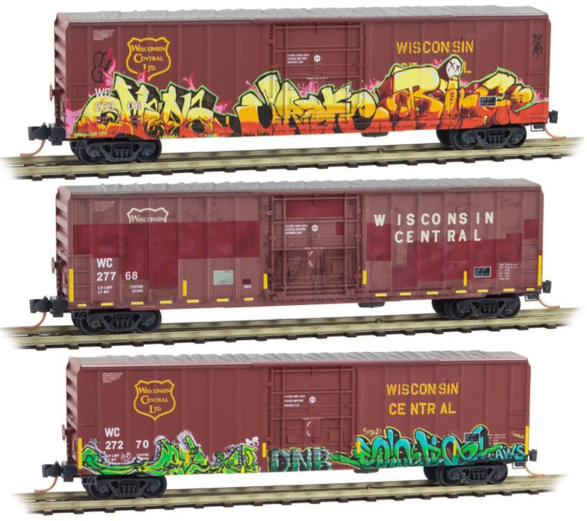 Micro Trains Mtl N Scale 50ft Box Cars Wisconsin Central Weathered Graffiti 3 Pk Walmart Com