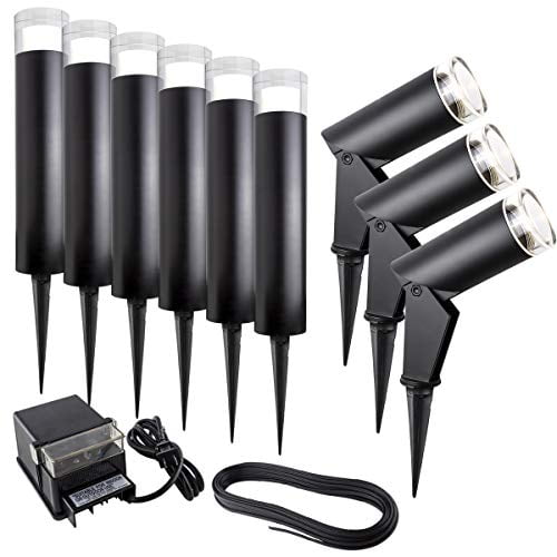 Bazz G14T71513X9 Luvia Landscape Kit, Spot Lights, Bollards, Power Source, Cable, Energy Efficient, Easy Installation, Directional, Bulbs Included, Black