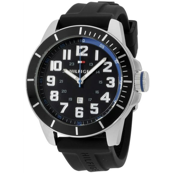 Tommy Hilfiger Men's 46mm Black Silicone Band Steel Case Quartz Analog Watch 1791072