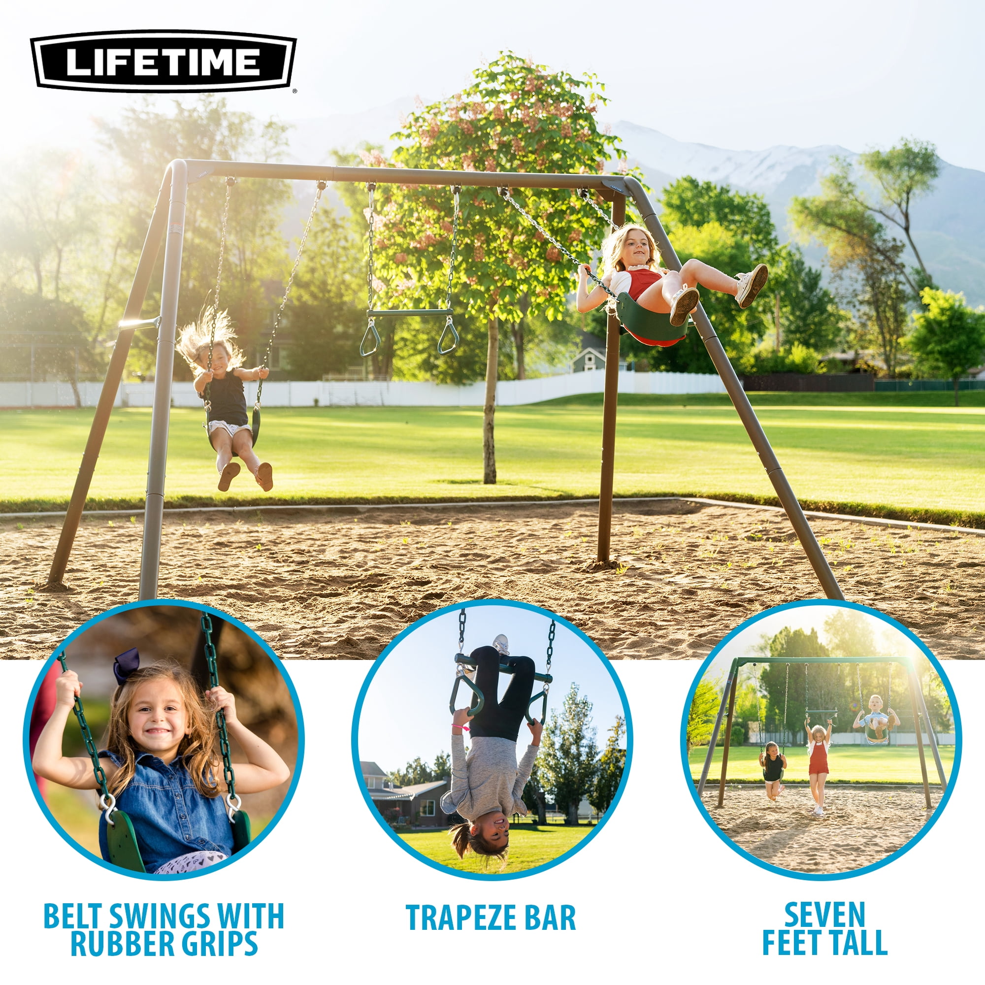 Lifetime Kids 7.3 ft. High Metal Swing Set with Belt Swings (90952)