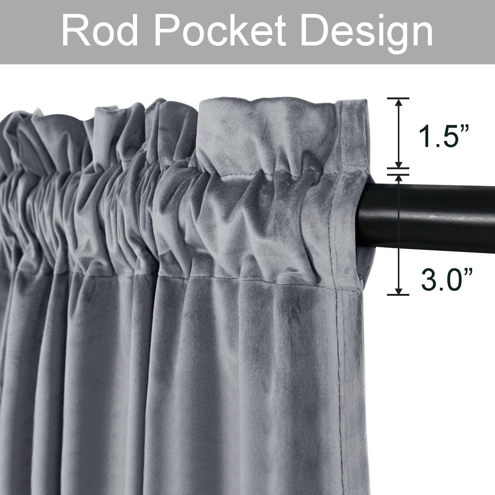 JIUZHEN Velvet Curtains Contemporary Grey Solid Print Rod Pocket Blackout Curtains, 60" x 96" (2 Panels)