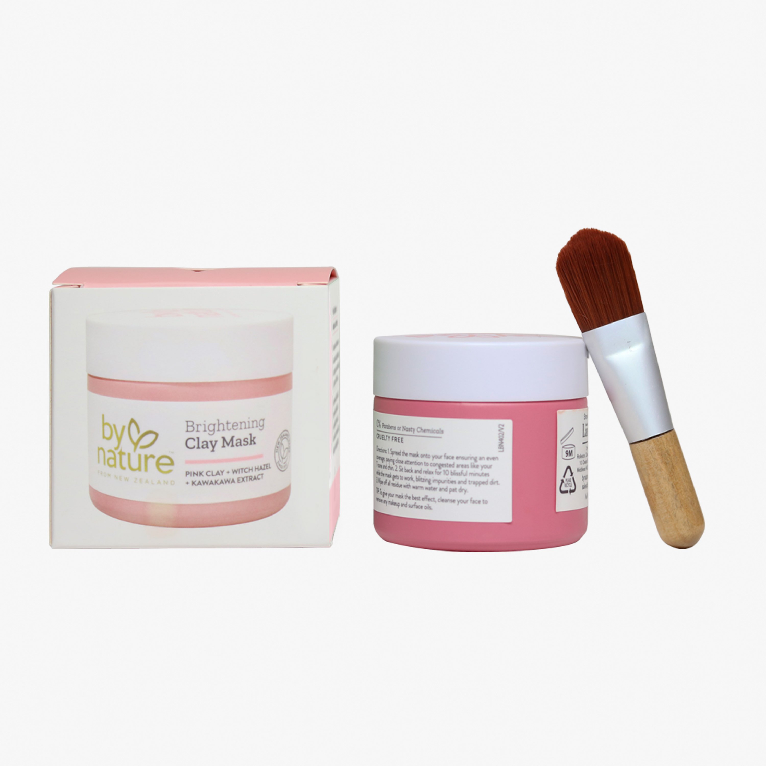 By Nature Pink Clay + Bentonite Brightening Clay Face Mask with Applicator for Dull Skin, 2 oz