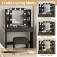 thumbnail image 3 of VEANERWOOD Makeup Vanity Desk Sets with Mirror 3 Lighting Color, Modern Dressing Table Set with 2 Large Drawers, Power Strip, Stool for Women Girls Bedroom, 3 of 7