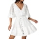 thumbnail image 1 of Txlixc Vestido bohemio para mujer, mangas acampanadas medias con cuello en V, decoración de botones, falda larga para playa Txlixc  Moda, 1 of 9