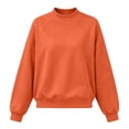 thumbnail image 4 of Womens Solid Color Mock Neck Pullover Sweatshirt, Oversized No Pocket Long Sleeve Brushed Fleece Pullover with Ribbed Cuff, Loose Soft Mock Neck Sweatshirt for Spring Fall Mild Winter Orange, 4 of 4