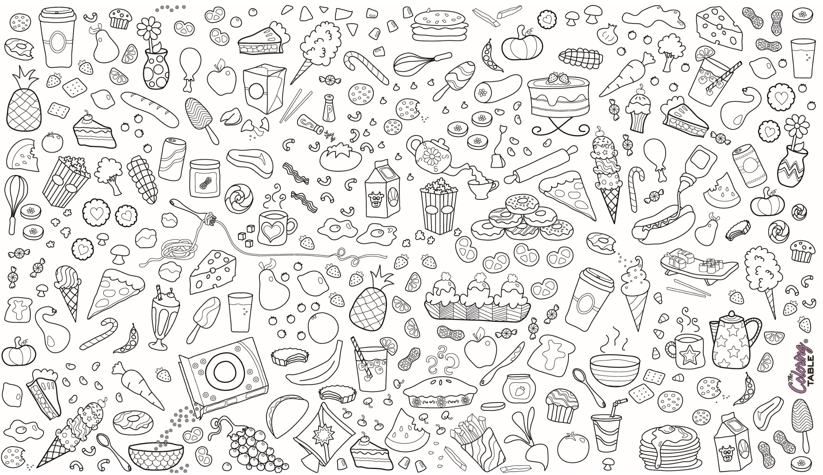 The Coloring Table - Food Fun Design – Set of 8 Placemats (14"x18") - Fabric - Washable and Reusable