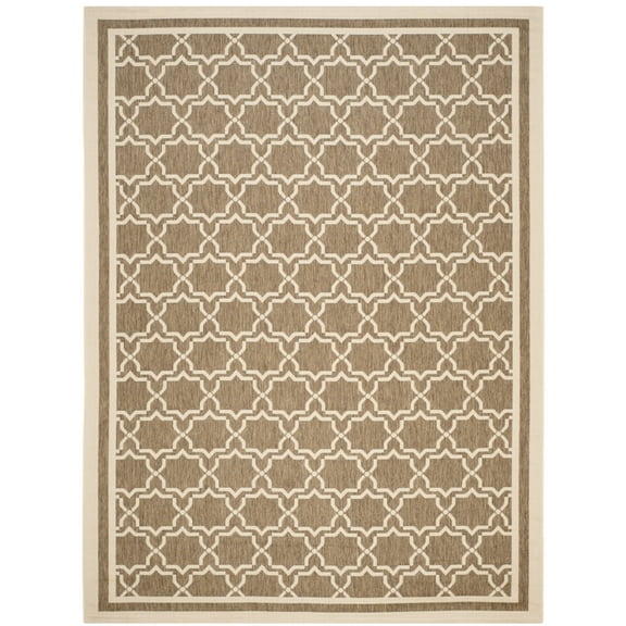 SAFAVIEH Courtyard Allison Geometric Bordered Indoor/Outdoor Area Rug, 8' x 11', Brown/Bone