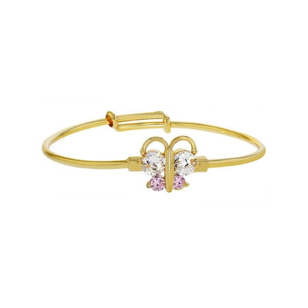 18k Gold Plated Pink Clear CZ Baby Girl Adjustable Butterfly Bangle Bracelet