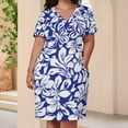 thumbnail image 3 of White Flowers Blue Background Pattern Women's Loose Short Sleeve Dress Casual Summer Plus Size Long Dresses with Pockets, 3 of 5