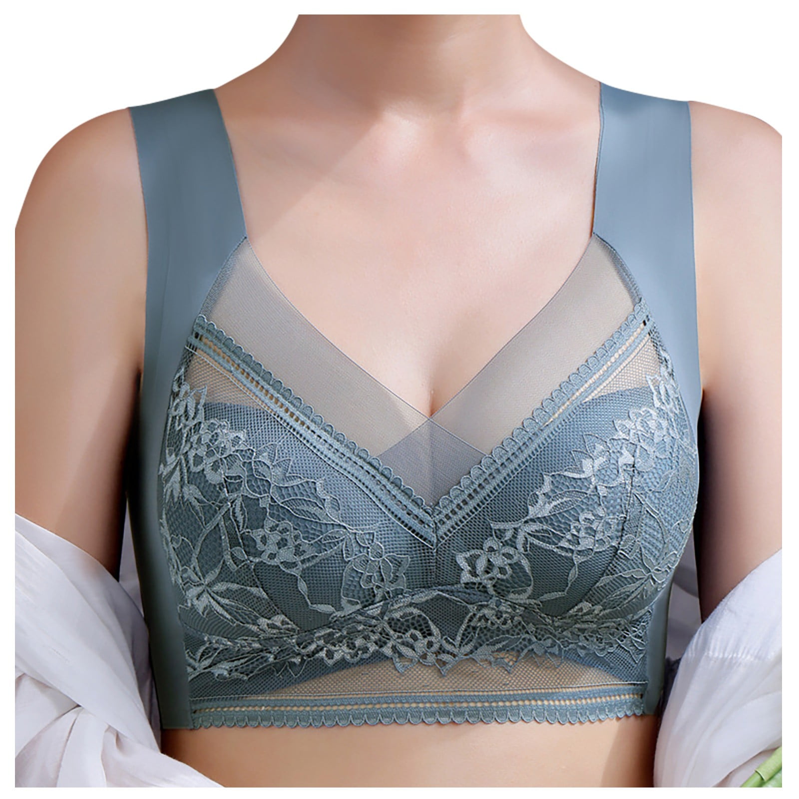 Seamless Lace Mesh Bralettes Back Smoothing Bra Comfortable Wirefree Plus Size Everyday Bras for