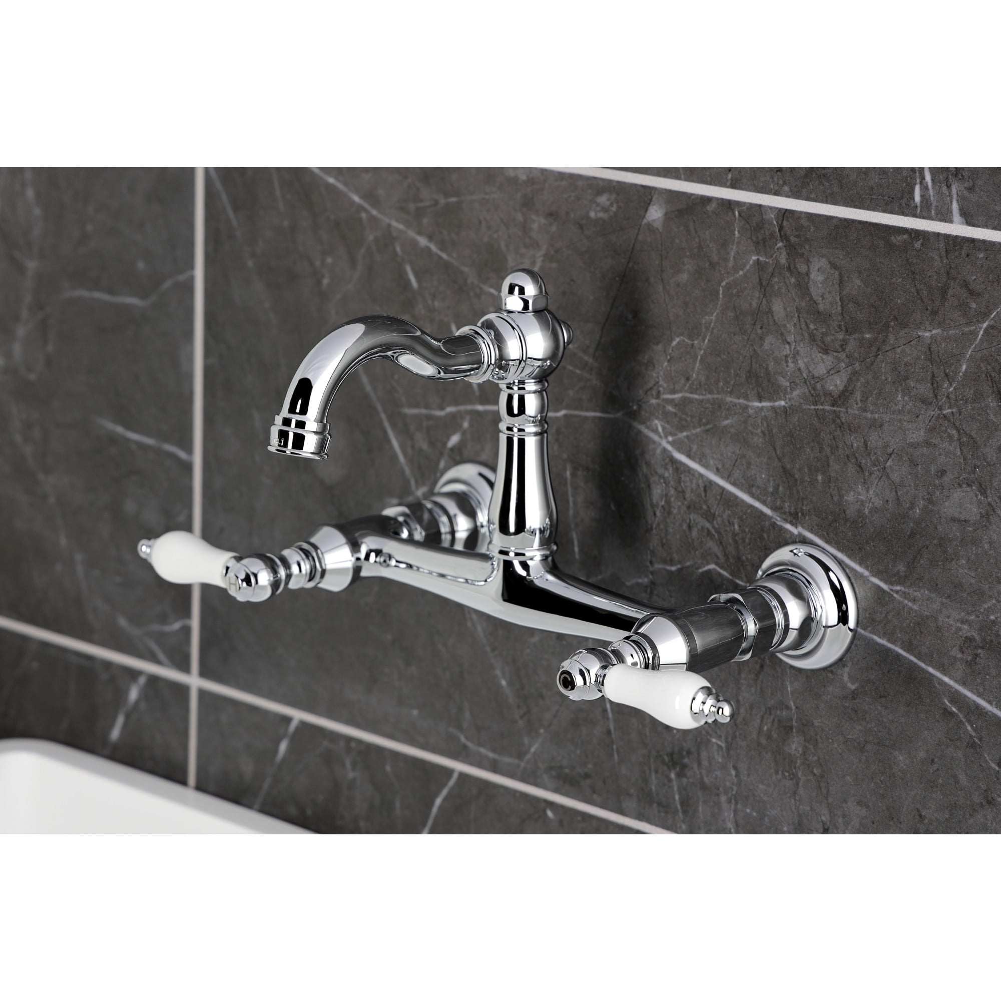 Kingston Brass KS3251PL Vintage Double-Handle Wall-Mount Bridge Kitchen Faucet, Polished Chrome