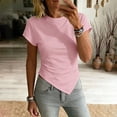 thumbnail image 5 of VBVC Women's Crew Neck Short Sleeve T-Shirt,Ladies Ruched Slim Fit Asymmetric Hem Top,Casual Form Fitting Basic Tee for Women,Pink,S-2XL, 5 of 6