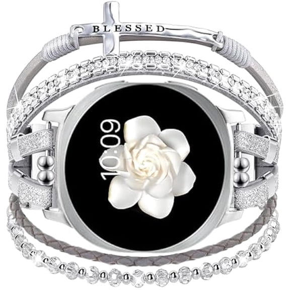 Boho Leather Bracelet for Samsung Galaxy Watch 8/7/6/5/4 Band 40 44mm Women, 20mm Cute Beaded Multilayer Strap for Galaxy Watch 8 Classic 6 4 Classic 43mm 47mm 42mm 46mm/Watch 5 Pro 45mm /Active2